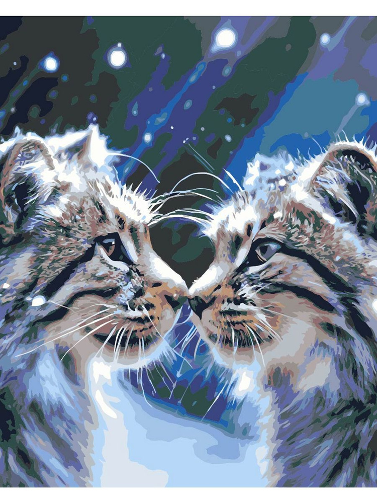 Картина по номерам снежные коты на холсте с деревянным подрамником размер 40х50, акриловые краски, кисточки, #1