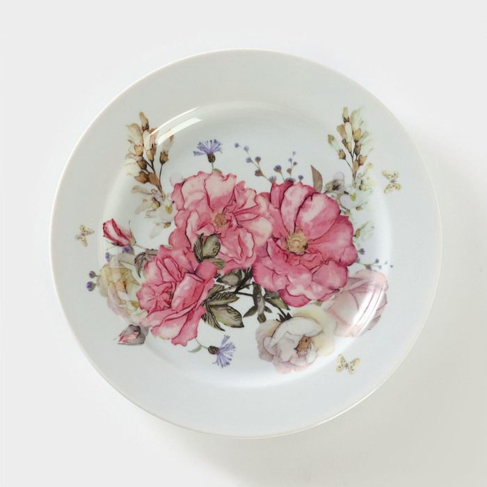 Тарелка фарфоровая Розовый цветок, d 24 см #1