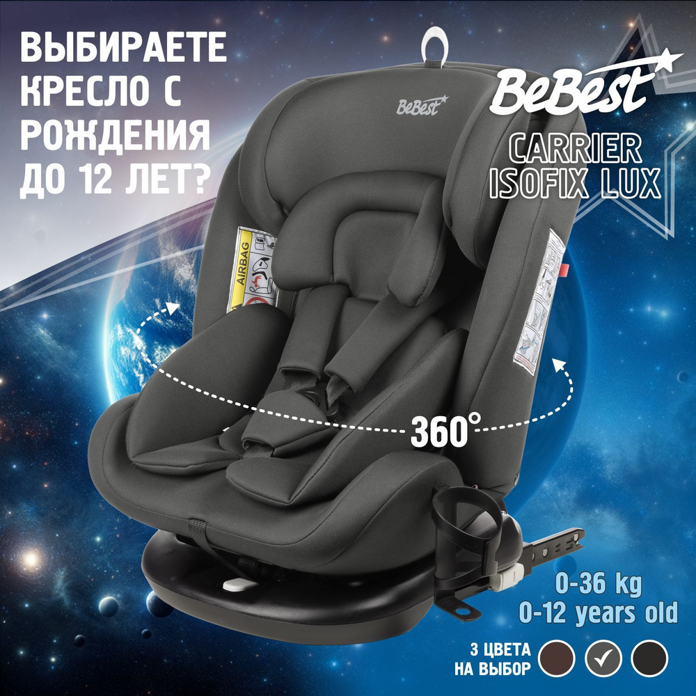 Автокресло детское поворотное Carrier Isofix Lux от 0 до 36 кг, grey  #1