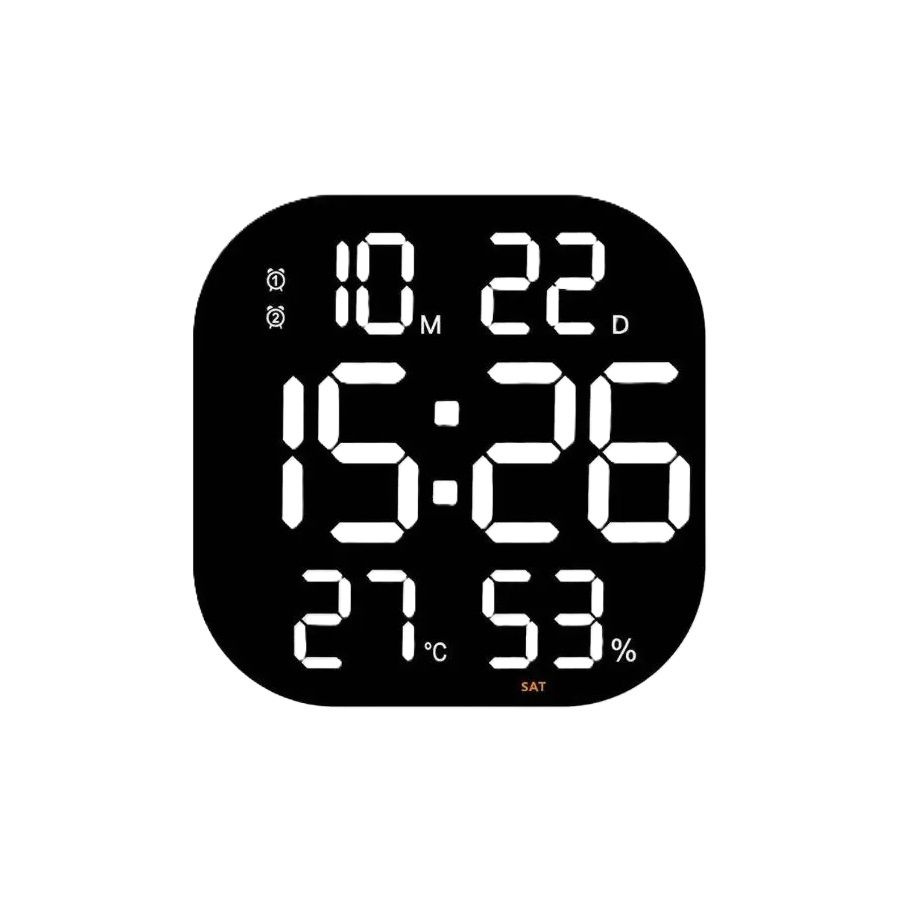 Настенные часы электронные с отображением даты и температуры в помещении, черные  #1