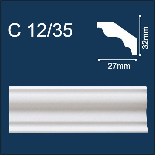 Плинтус потолочный экструдированный С12/35 белый (2м/ 32х27мм)  #1