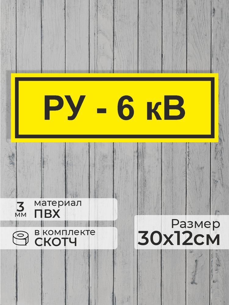 Табличка "Знак электробезопасности РУ-6 кВ" (30х12см) #1