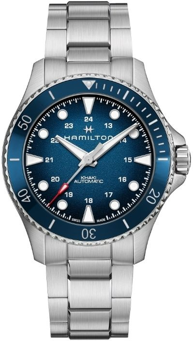 Швейцарские механические наручные мужские часы Hamilton Khaki Navy H82505140 на стальном браслете, с #1