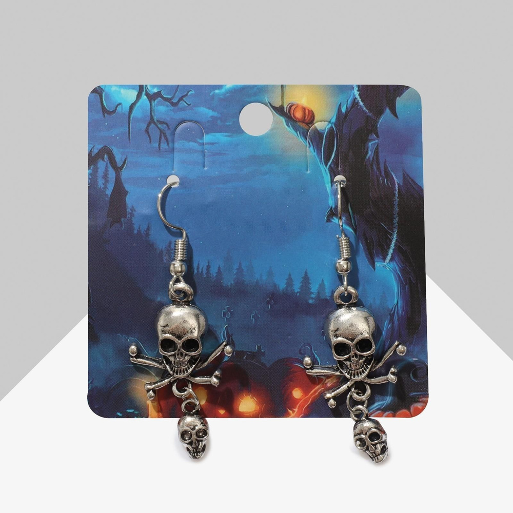 Серьги Хэллоуин скелетончики, цвет чернёное серебро #1