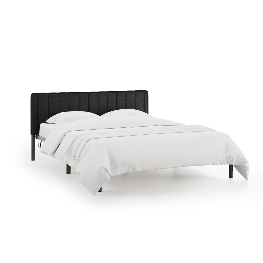 Кровать "Рона", 160х200 см, велюр Velutto черный, черный каркас, DreamLite  #1