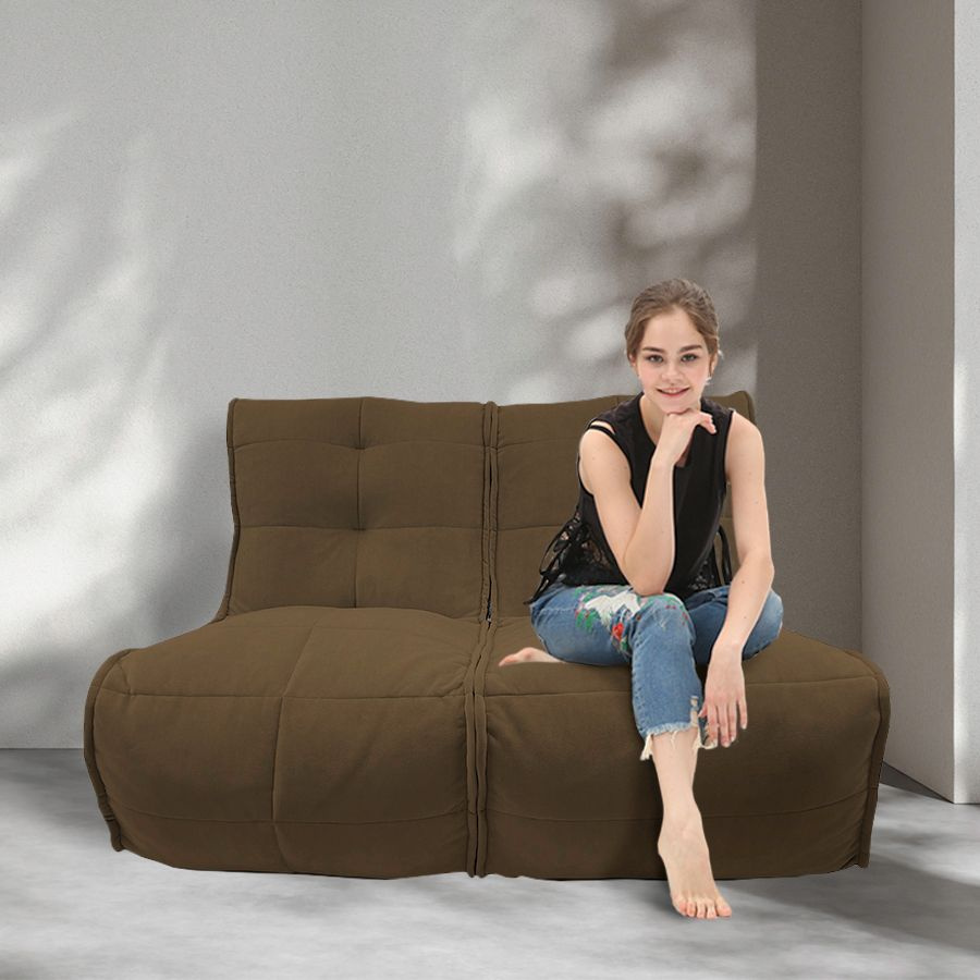 Бескаркасный модульный диван Twin Couch - Hot Chocolate (велюр, коричневый) - 120 см - небольшой диван #1