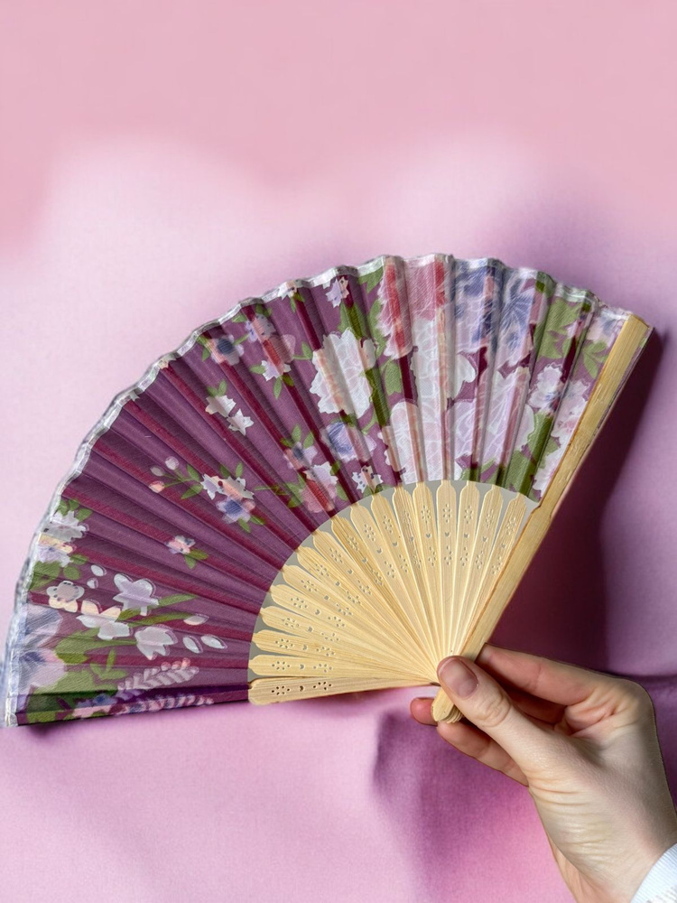 Деревянный складной тканевый веер для восточных танцев и фотосессии в японском и китайском стиле (Фиолетовый) #1