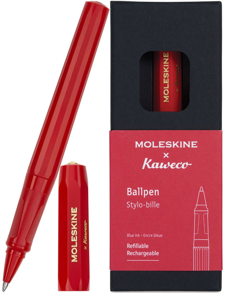 Ручка шариковая красная MOLESKINE KAWECO (KAWBALLPENRED) в подарочной коробке  #1