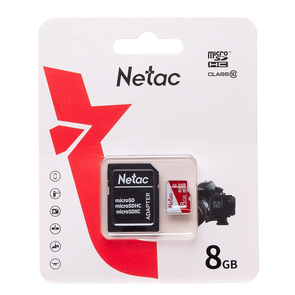 Карта памяти Netac P500 Eco MicroSD, 8 Гб, с SD адаптером, class 10, 1 шт #1