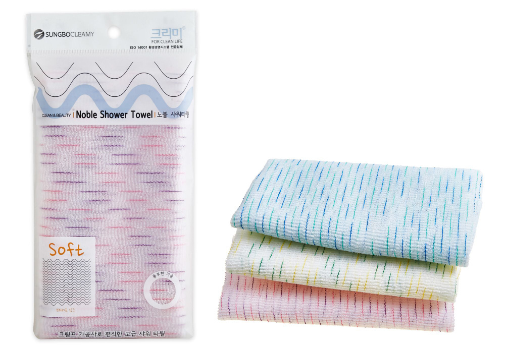 Sungbo Cleamy Мочалка для тела с плетением Волна и полиэстеровыми нитями "Noble Shower Towel" (средней #1