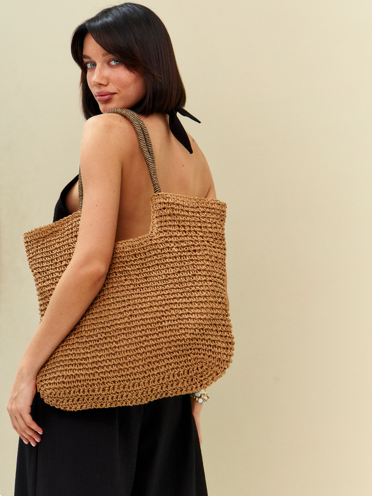 Пляжная сумка женская плетеная соломенная #1