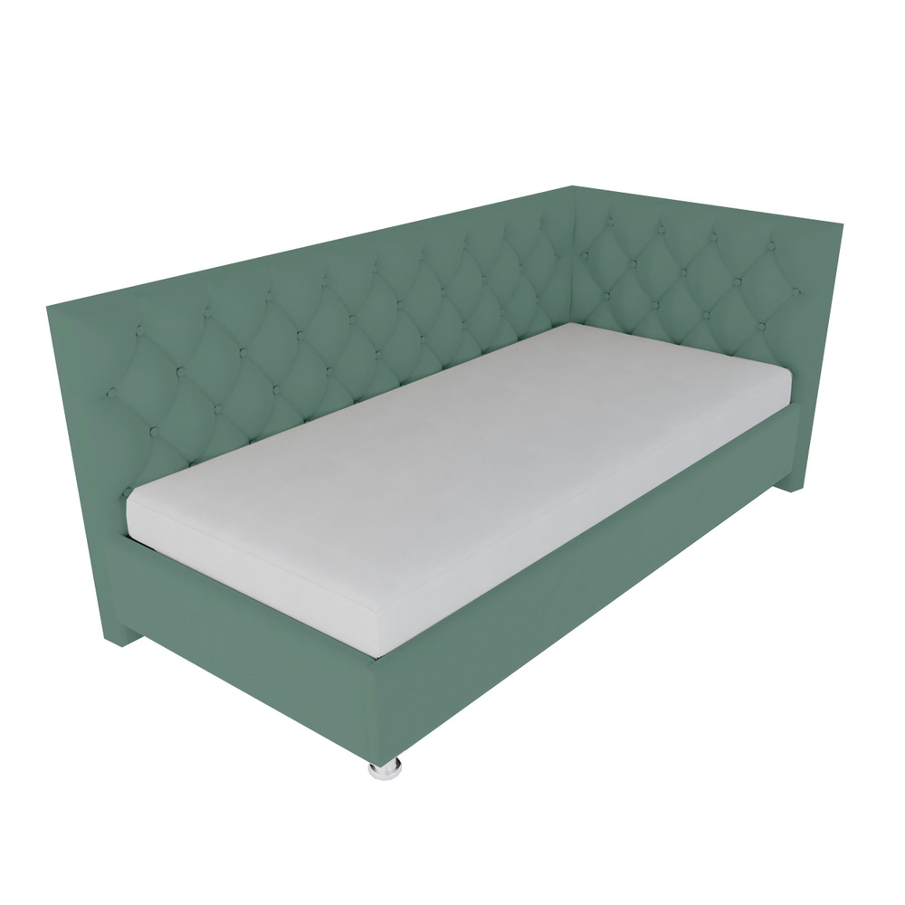 Односпальная кровать Версаль Угловая 80x200 основание металлическое с ламелями велюр зеленый ножки 5 #1