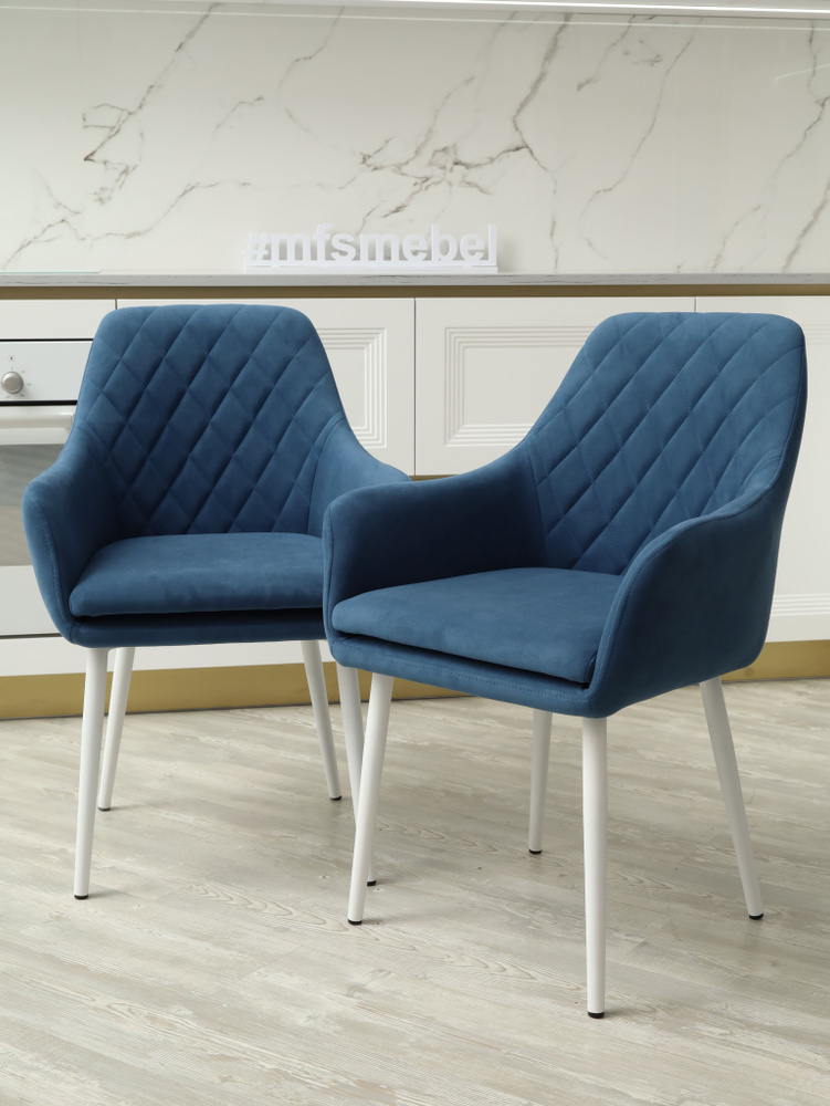 Комплект стульев для кухни Ар-Деко светло-синие с белыми ногами, стулья кухонные 2 штуки  #1
