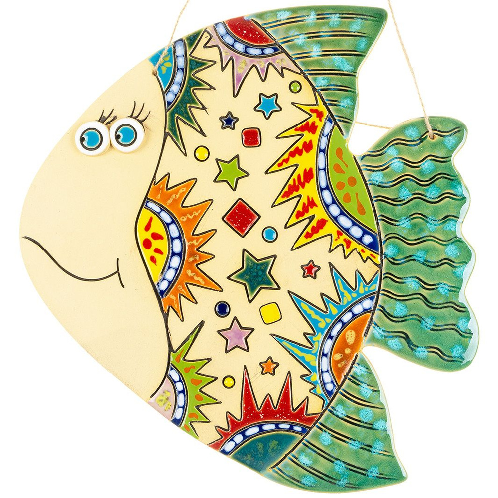 Панно Рыба Звезды зеленая декоративное авторской ручной работы (КМА-ПД-27)  #1