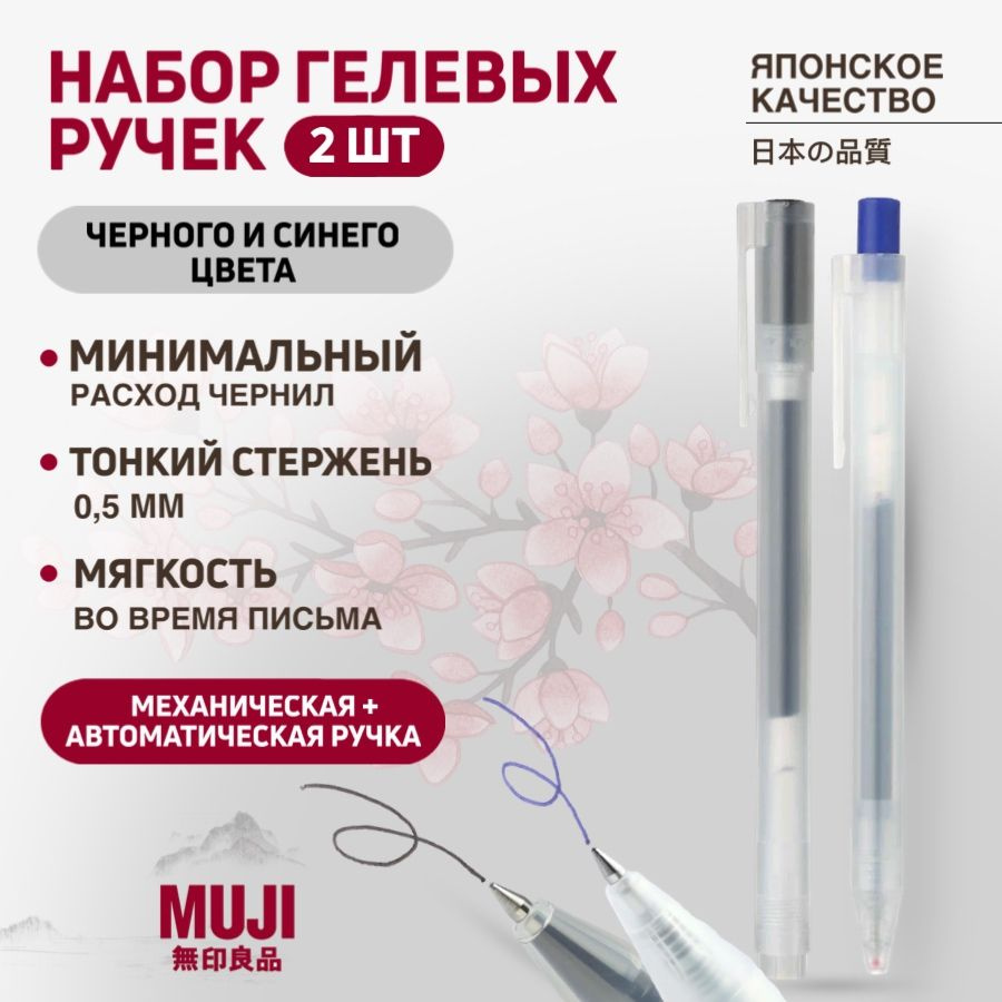 Гелевые ручки MUJI 2 шт (синяя и черная) #1