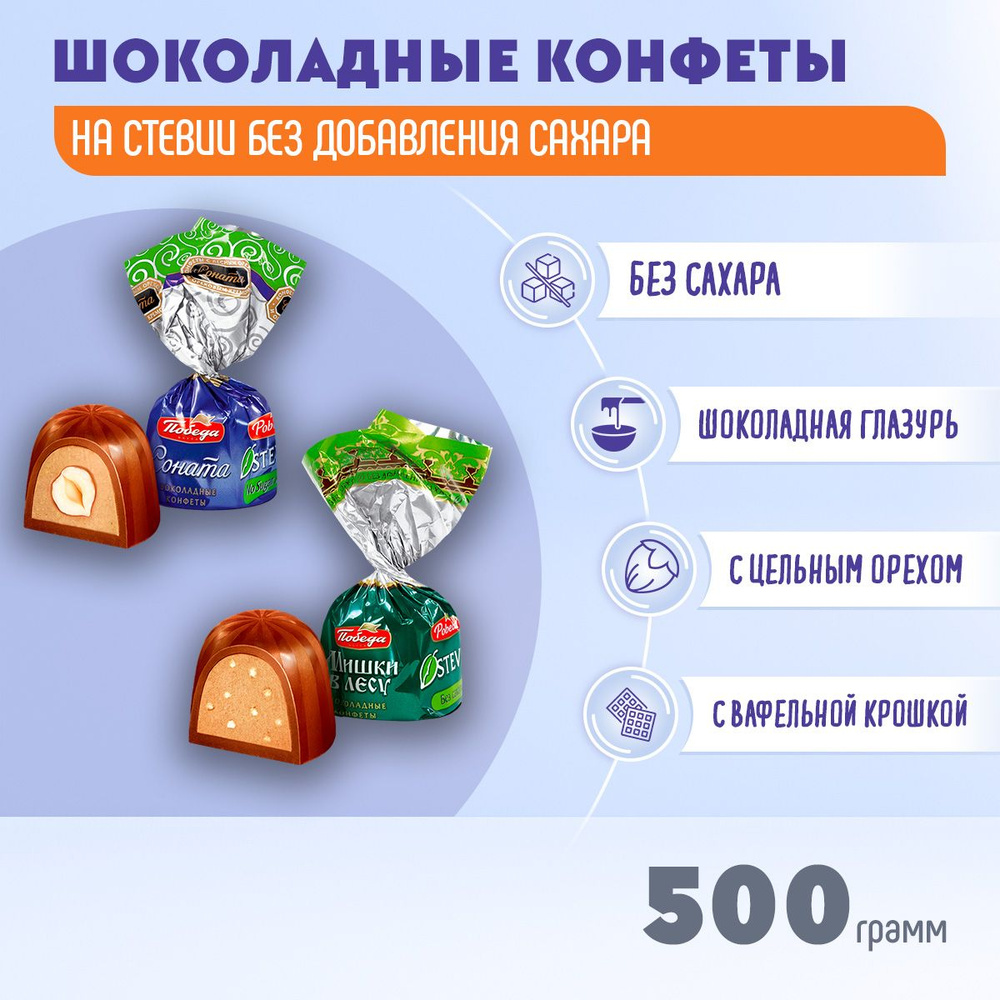 Конфеты Микс Соната + Мишки в лесу без сахара на стевии 500 грамм Победа  #1