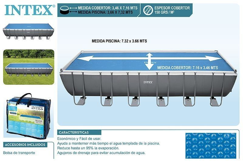 28017 Солнечное покрывало для бассейна Rectangular Frame 732x366см (716x346см, 160мкр (150g/m2))  #1