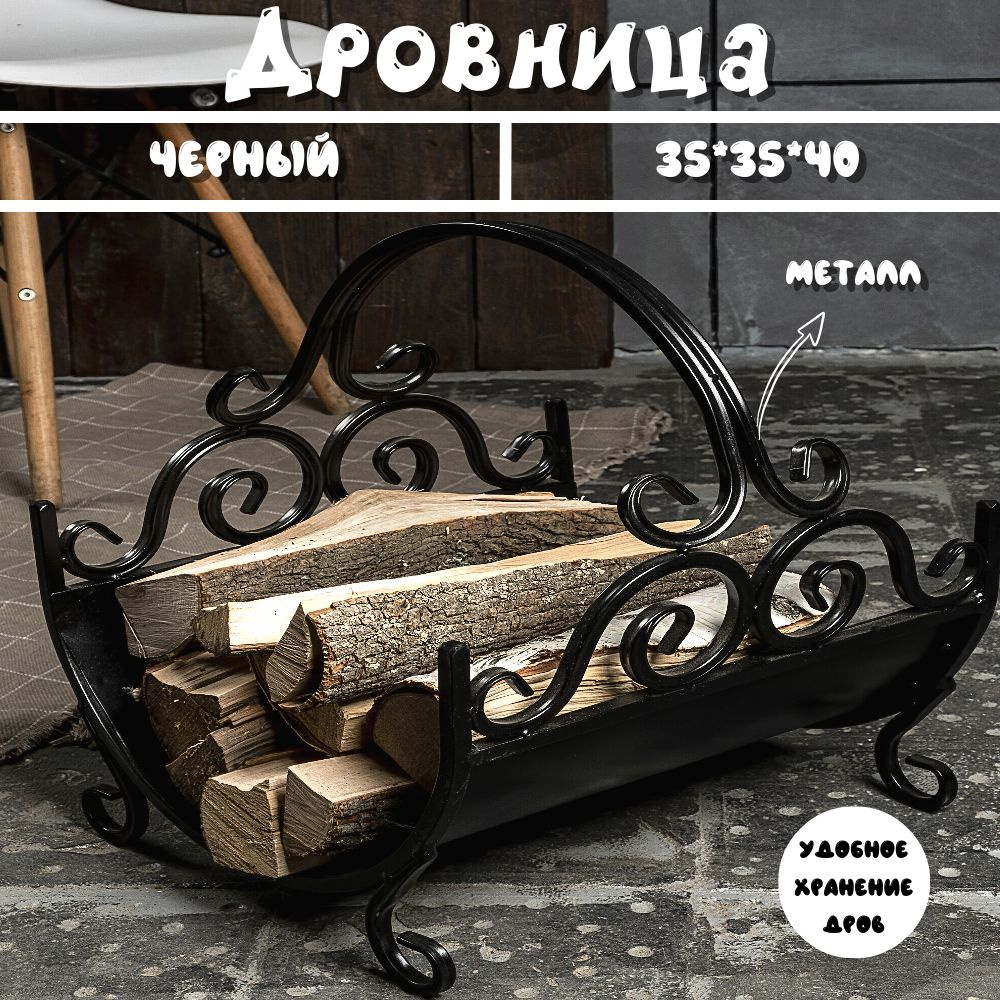 Дровница металлическая кованая для камина и бани под дрова для дома и улицы, Laptev, цвет черный, 33х35х41 #1