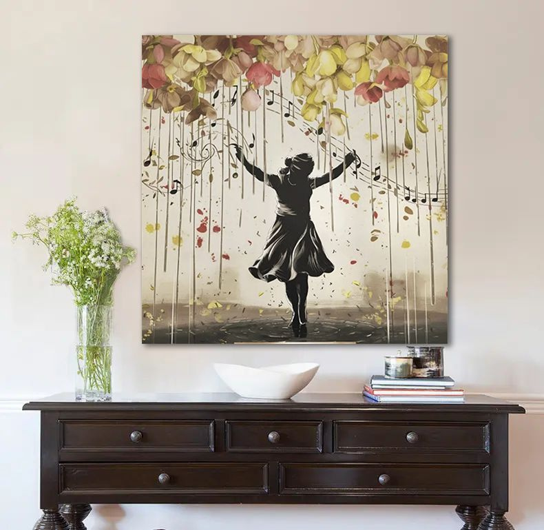Картина Бэнкси, девушка танцует, уличное искусство, 50х50 см.  #1