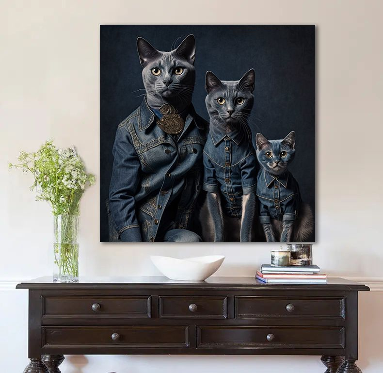 Картина кошки на стену, семья котиков, 80х80 см. #1
