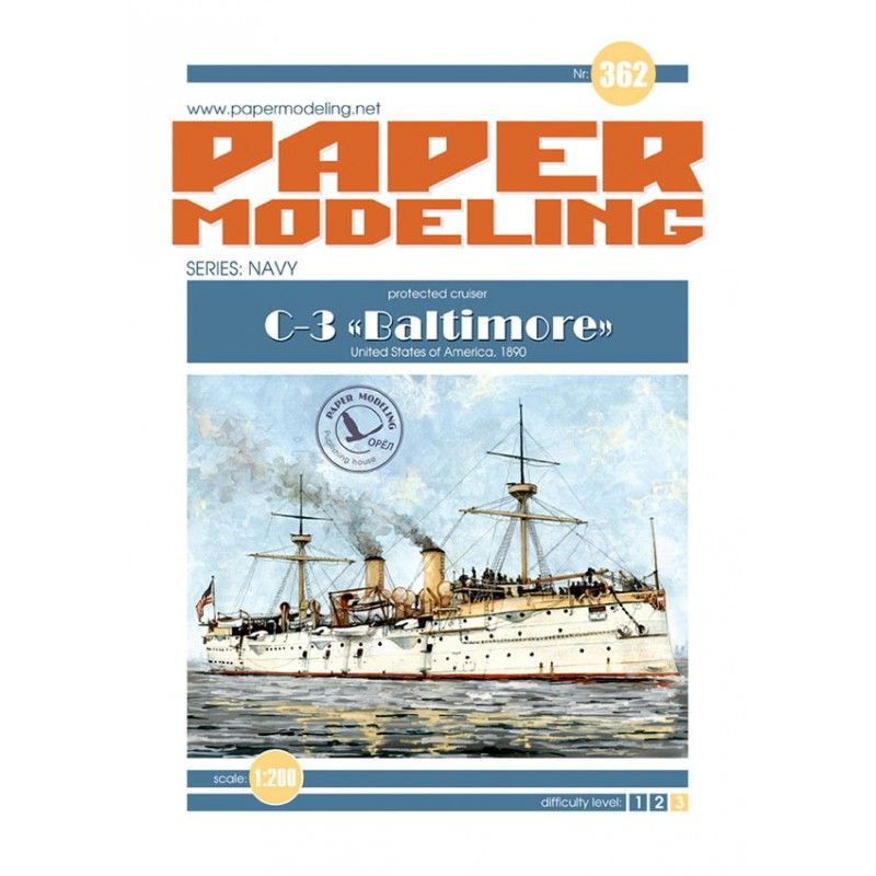 Бронепалубный крейсер C-3 "Baltimore", США 1890 г, М.1:200, сборные модели кораблей, конструктор из бумаги #1