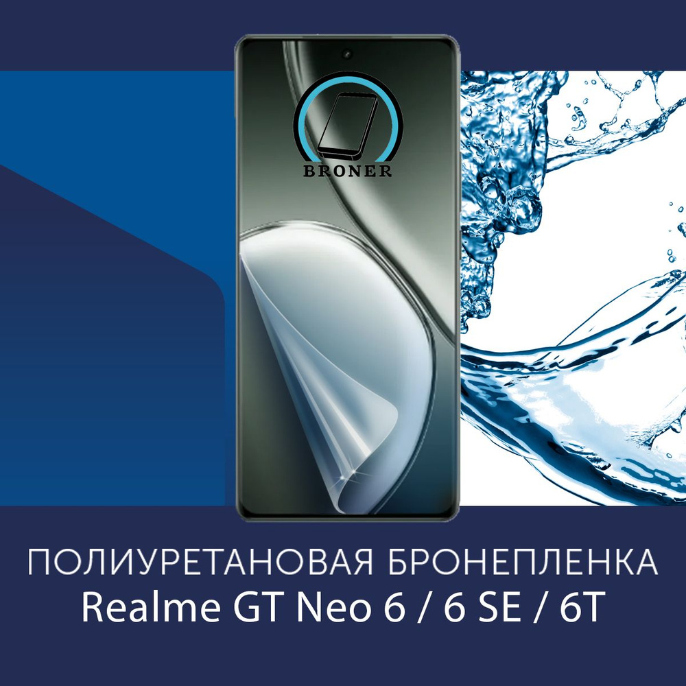 Полиуретановая бронепленка для Realme GT Neo 6 / 6 SE / 6T / Защитная плёнка на экран, совместима с чехлом, #1