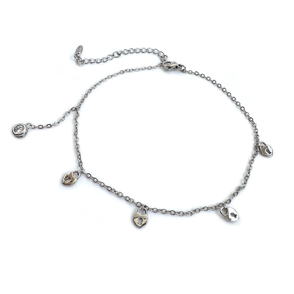 Браслет-цепочка на ногу в серебре с замками и длинной подвеской - каплей (Xuping Jewelry)  #1