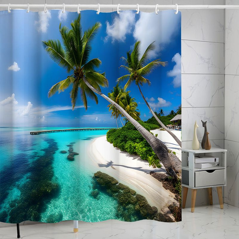 Штора (занавеска) для ванной / душа водоотталкивающая тканевая с кольцами 180 x 180 см Тропический рай #1