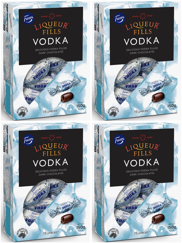 Конфеты Fazer "Liqueur Fills Vodka" из темного шоколада с алкогольной начинкой, 4уп по 150г (Из Финляндии) #1