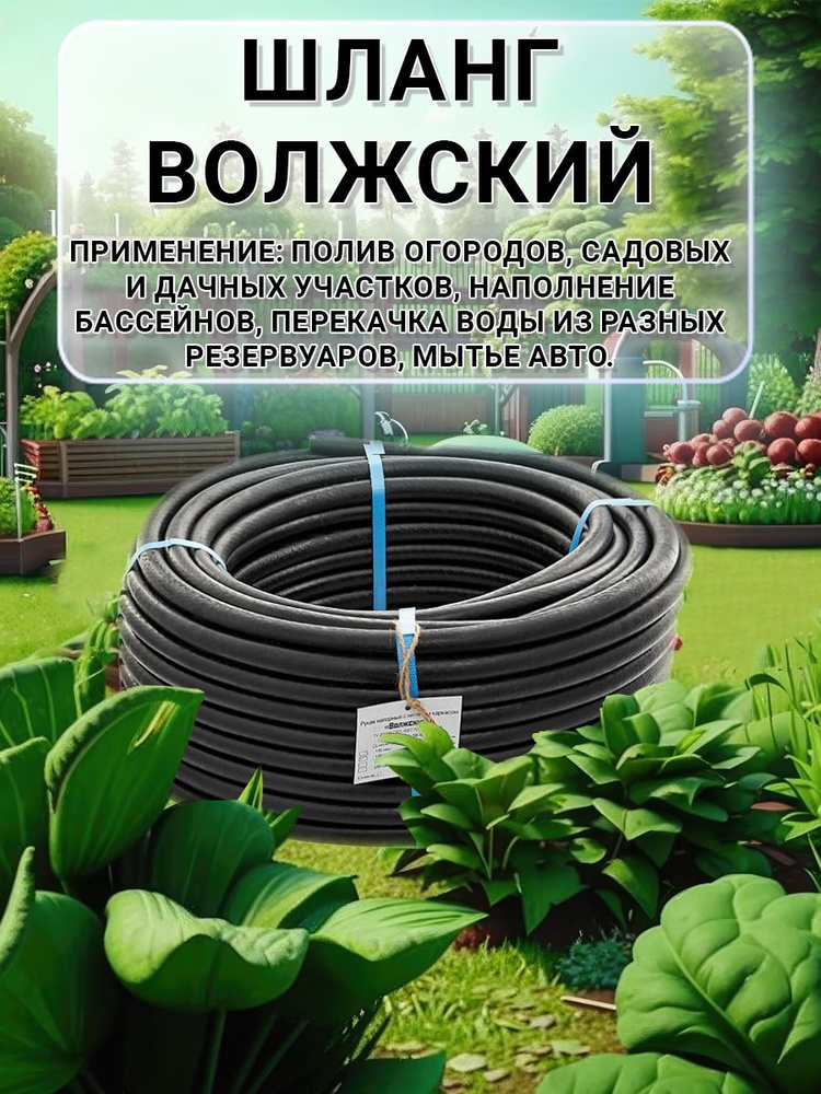 Шланг поливочный, ВОЛЖСКИЙ эконом, 12 мм на 25 м, резиновый кордовый рукав  #1