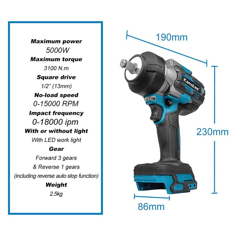 Kamolee, 3100 Нм бесщеточный электрический гаечный ключ "1/2"(розетка 5, набор инструментов 1)  #1