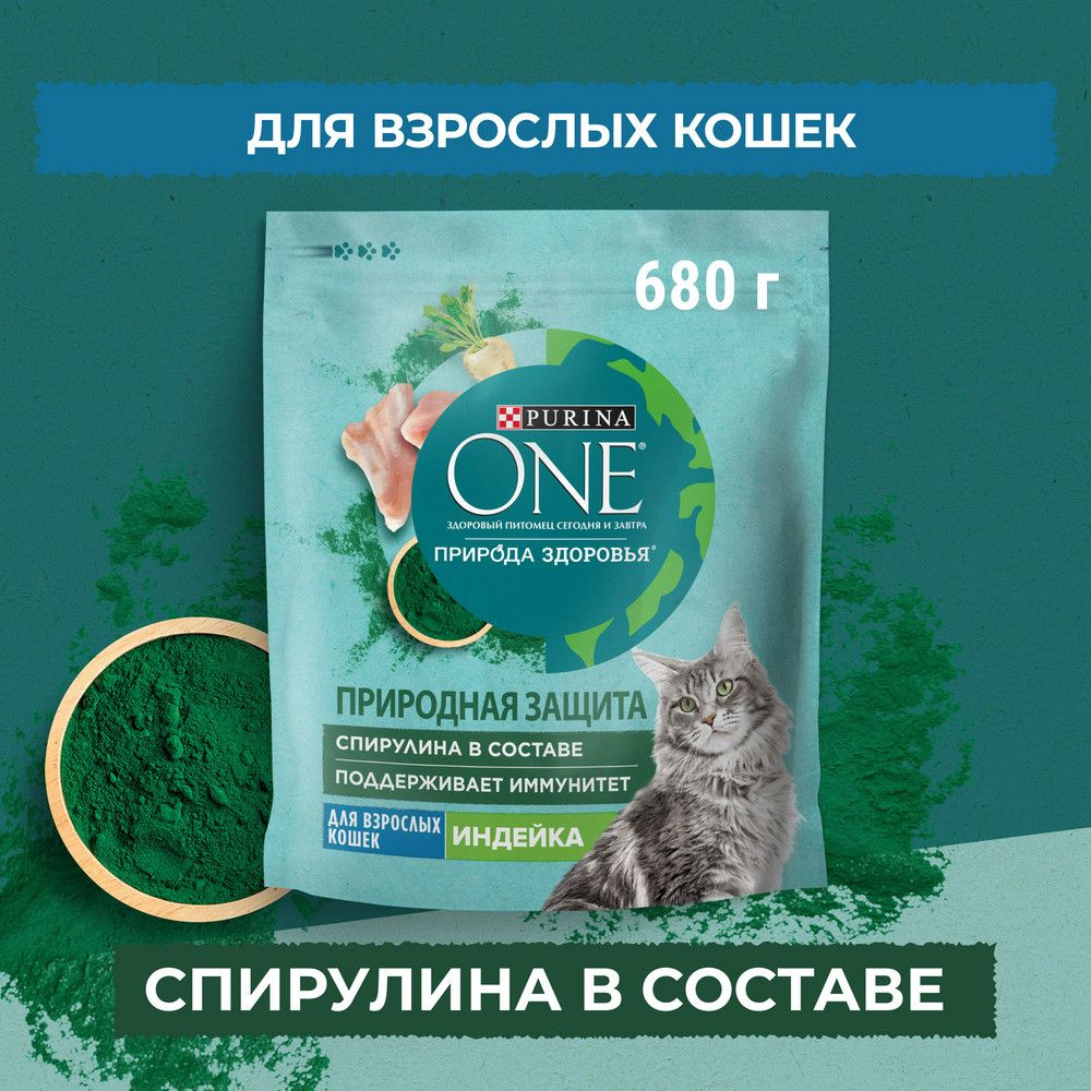 Сухой корм PURINA ONE "Природа Здоровья" для взрослых кошек с индейкой 680 г  #1