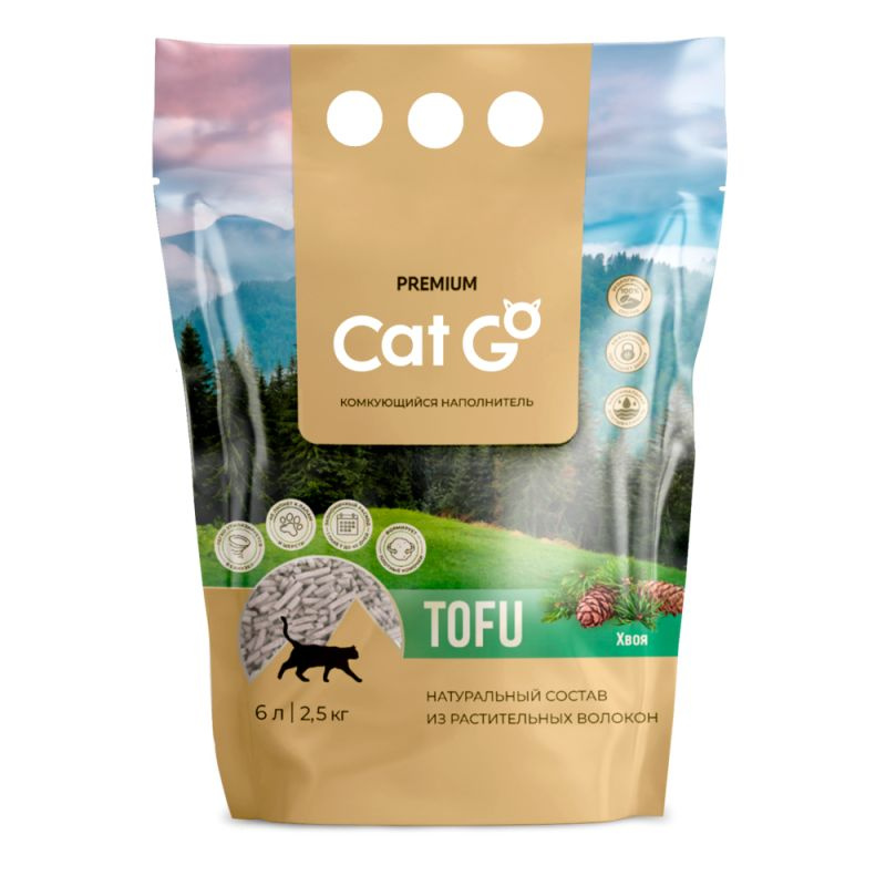 Наполнитель Cat Go TOFU для кошачьего туалета, комкующийся, растительный, хвоя, 2,5 кг (6 л)  #1