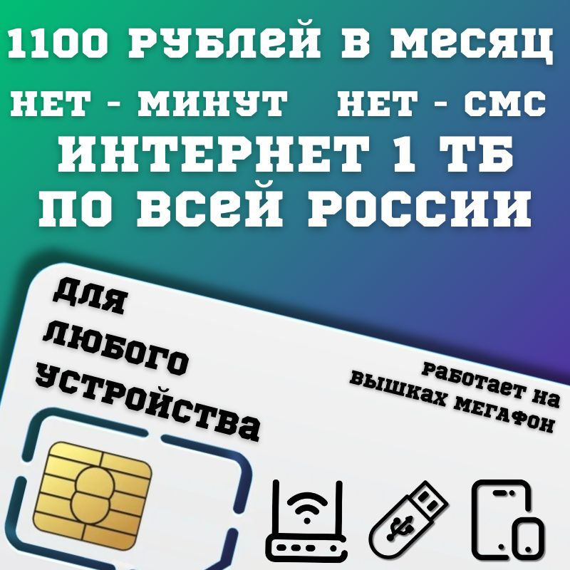 SIM-карта Сим карта Безлимитный интернет 1100 руб. 1ТБ в месяц для любых устройств BBNTP46MEG (Вся Россия) #1