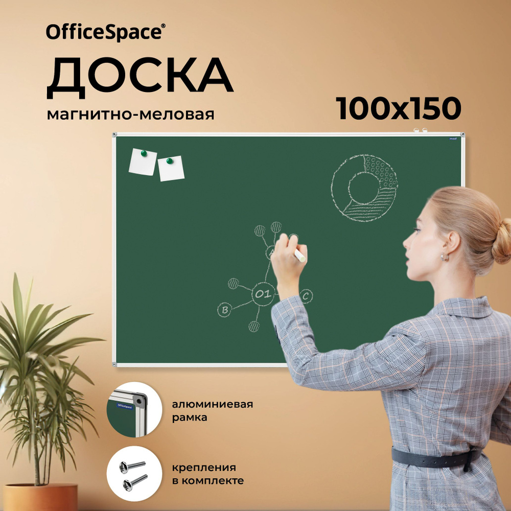 Магнитная меловая доска на стену для заметок и рисования 100х150 см ...