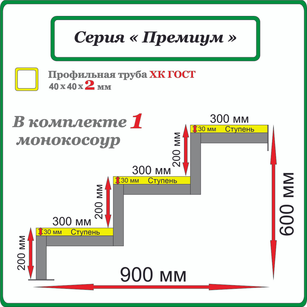 Каркас для крыльца "Добро пожаловать" 3 ступени. Монокосоур 1 шт. Высота ступени 200 мм.  #1