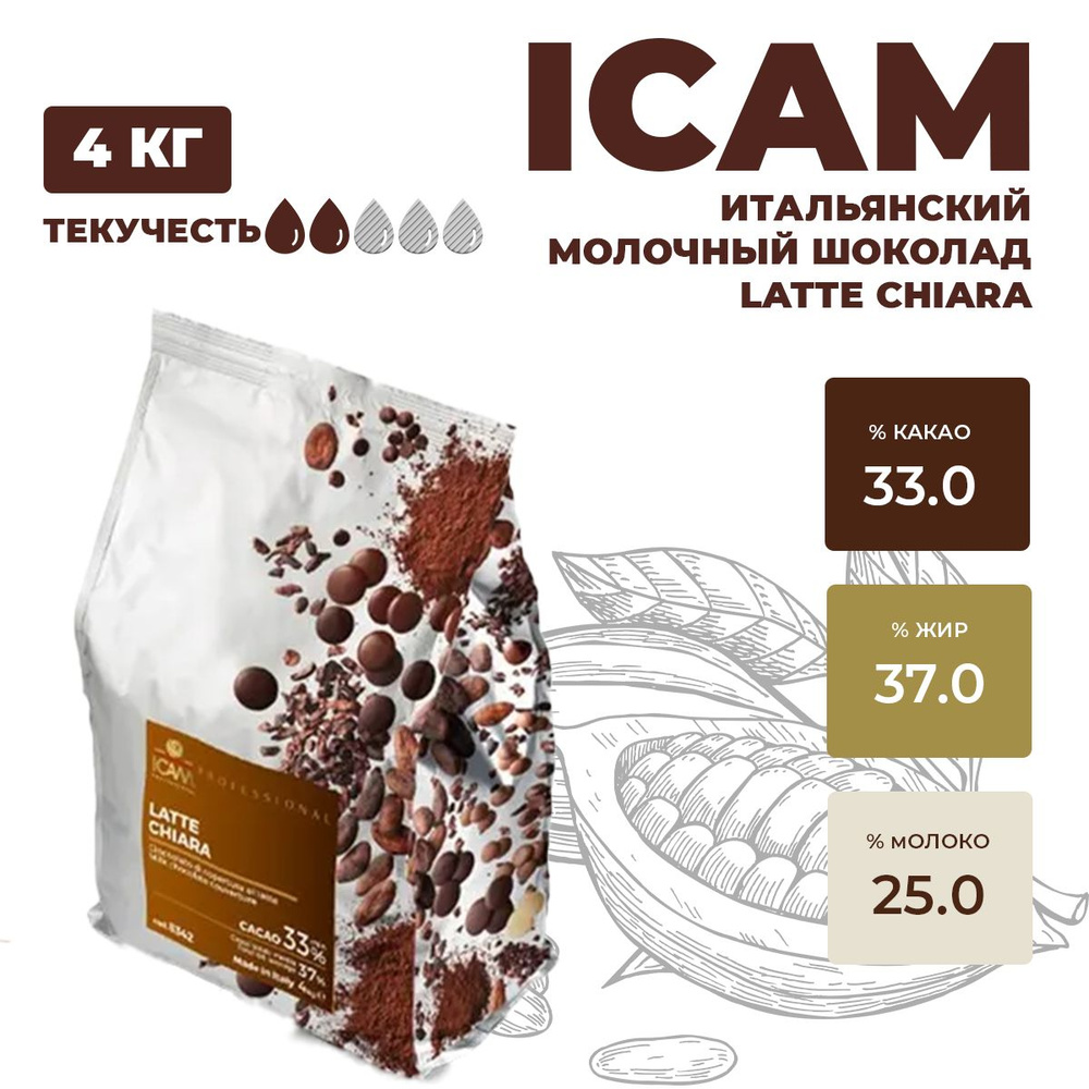 Итальянский молочный шоколад 33% Chiara ICAM, 4 кг #1