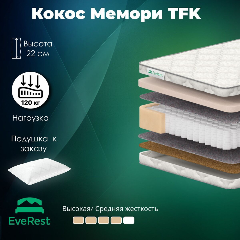 Everest Матрас Кокос Мемори TFK, Независимые пружины, 180х190 см  #1