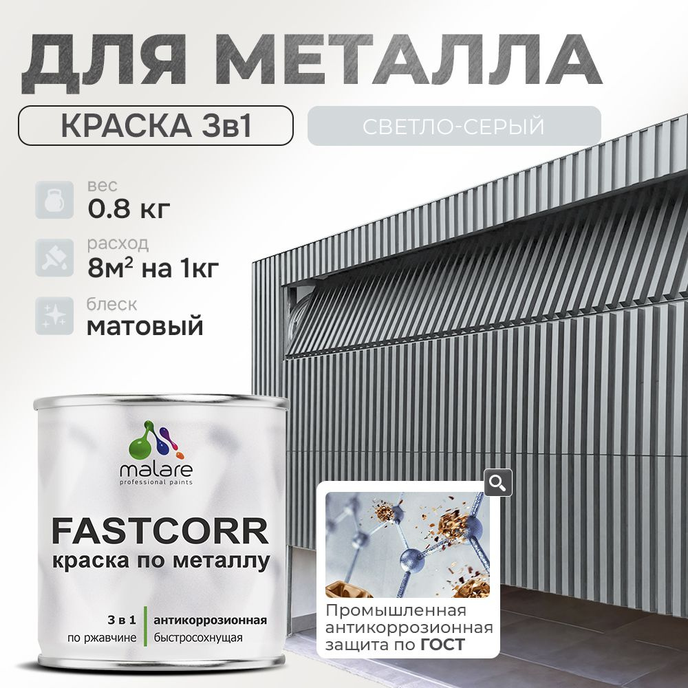 Краска для металла по ржавчине Malare FastCorr, для наружных работ износостойкая, быстросохнущая RAL #1