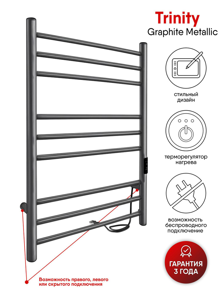 Полотенцесушитель электрический INDIGO Line Trinity 80/40 Graphite Metallic (таймер, скрытый монтаж, #1