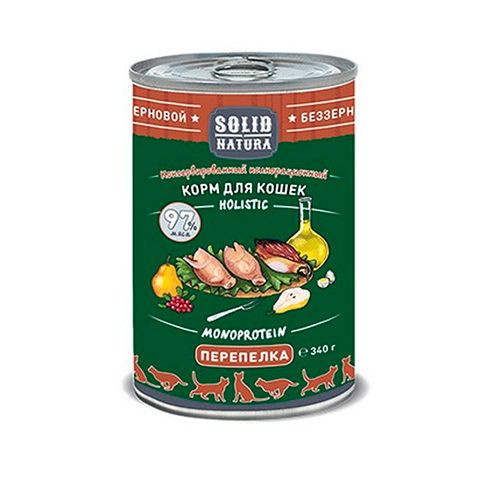 Solid Natura Holistic Monoprotein / Консервы Солид Натура Беззерновые для кошек Перепёлка, 340г х 12шт #1