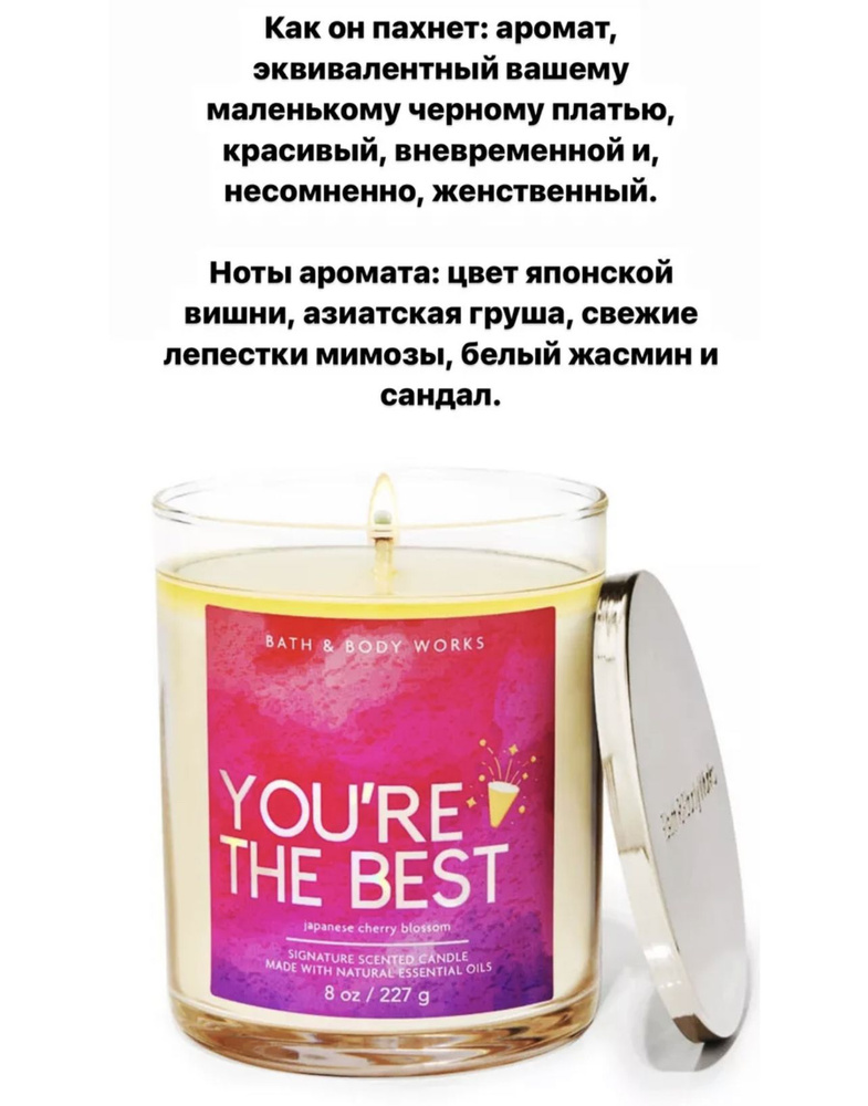 Bath and Body Works Свеча ароматическая "YOU'RE THE BEST", 11 см, 1 шт #1