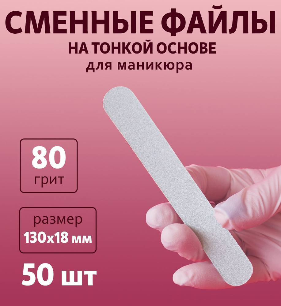 ART Nail proff - Сменные файлы для пилки-основы MIDI (13 см) - 80 грит /50 шт  #1