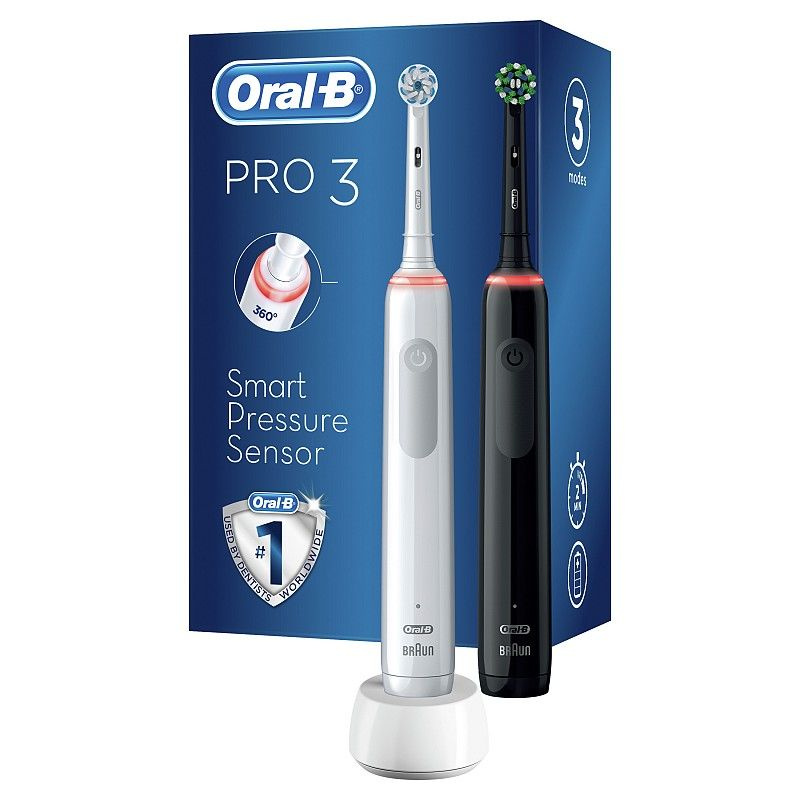 Электрическая зубная щетка OralB Pro 3 3900 Duo - черный/белый+ extra brush  #1