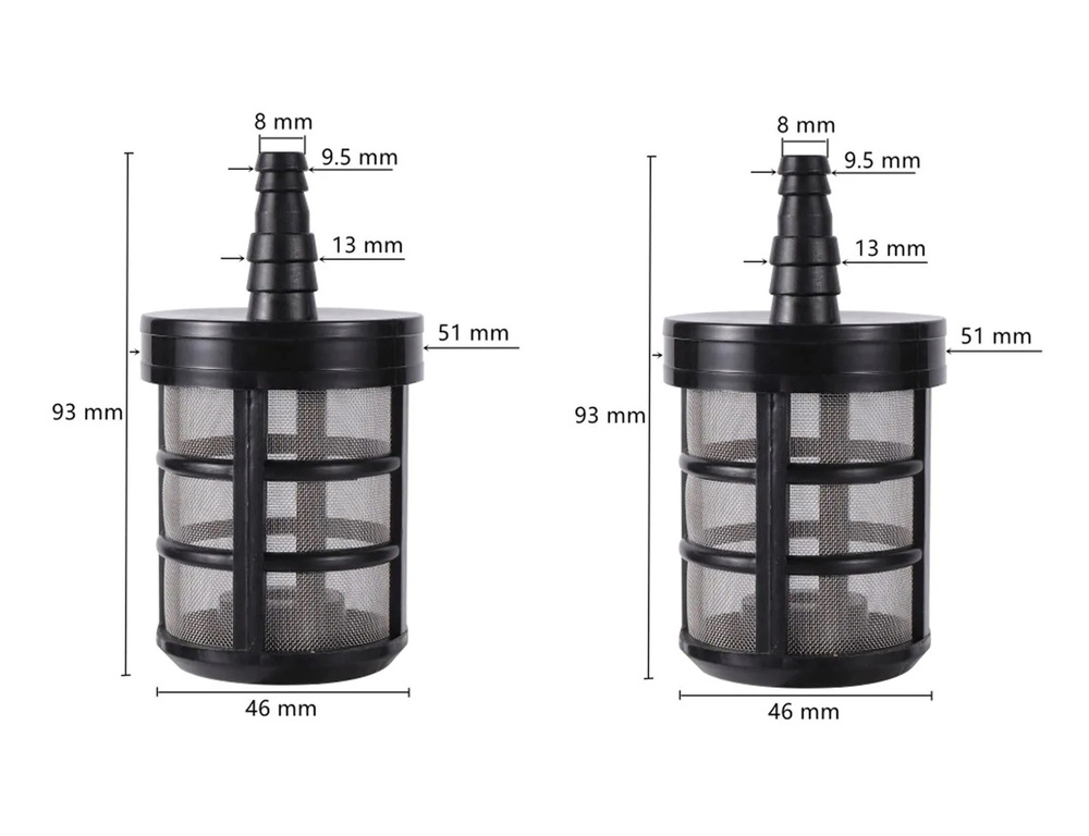 Насадка префильтр 8, 12 мм. (2 шт.) предварительный фильтр разборный, сетка сталь, пластик (черный) под #1
