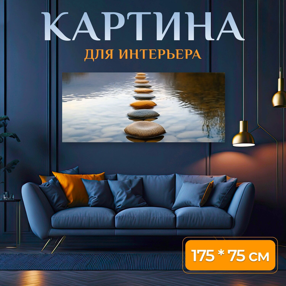 LotsPrints Картина "Цифровой арт "Дорожка из камней, Пейзаж, Дзен" 411", 175 х 75 см  #1