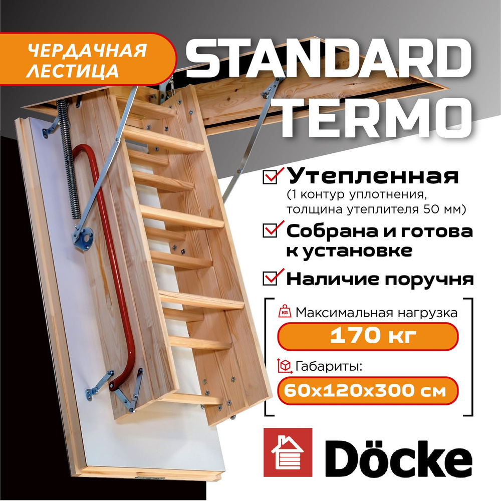 Чердачная лестница с люком Docke STANDARD Termo 60х120х300 утепленная складная  #1