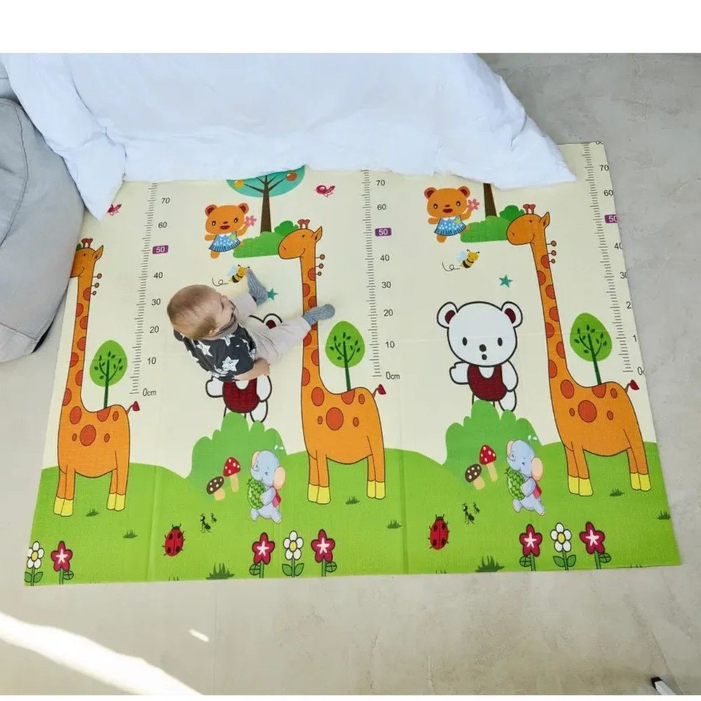 Коврик детский для ползания 150x200 PRAD KIDS Цирк/Жирафик, складной развивающий игровой двусторонний #1