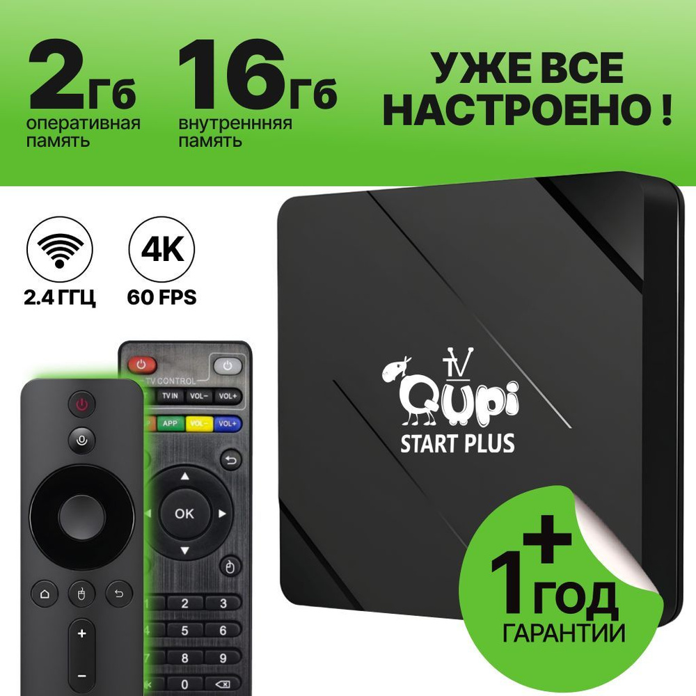 Смарт ТВ приставка 2GB/16Gb Plus с обучаемым и радиопультом 2,4 ГГц: лучшая приставка для телевизора #1