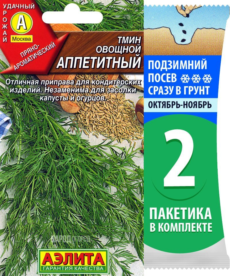 Семена Тмин овощной для посадки Аппетитный, 2 пакетика по 0,3г/70шт в каждом  #1